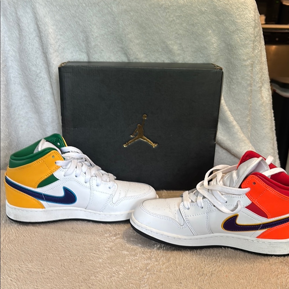 Jordan White and Yellow High-Top Sneakers